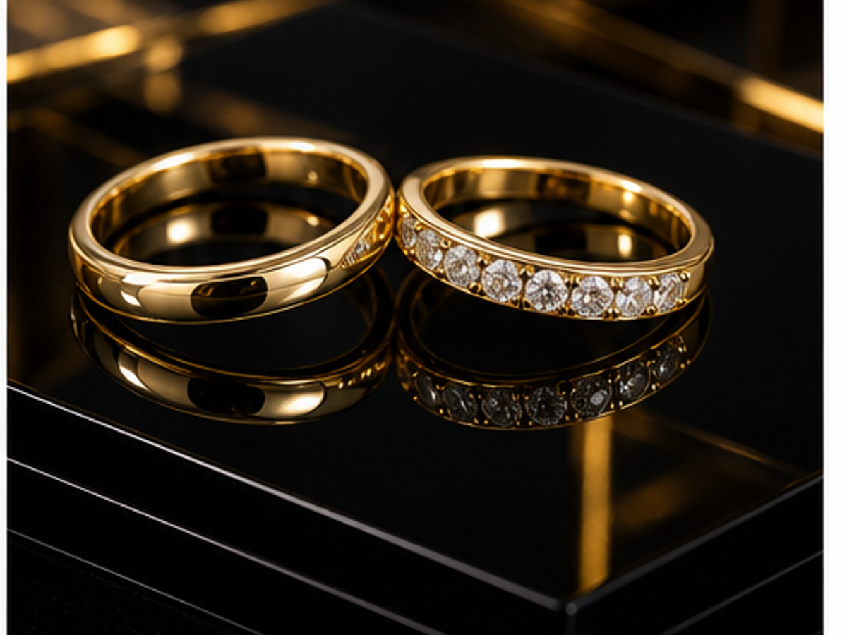 AI jewelry product photography sample image: Reflective gold scene