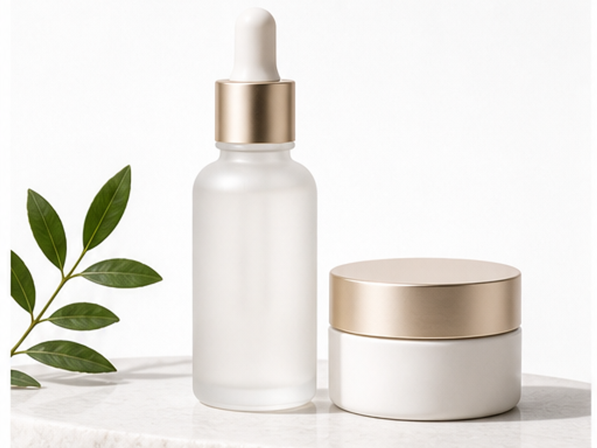AI skincare product photography sample image: Clean bottle hero