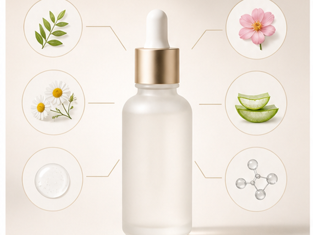 AI skincare product photography sample image: Ingredient callout